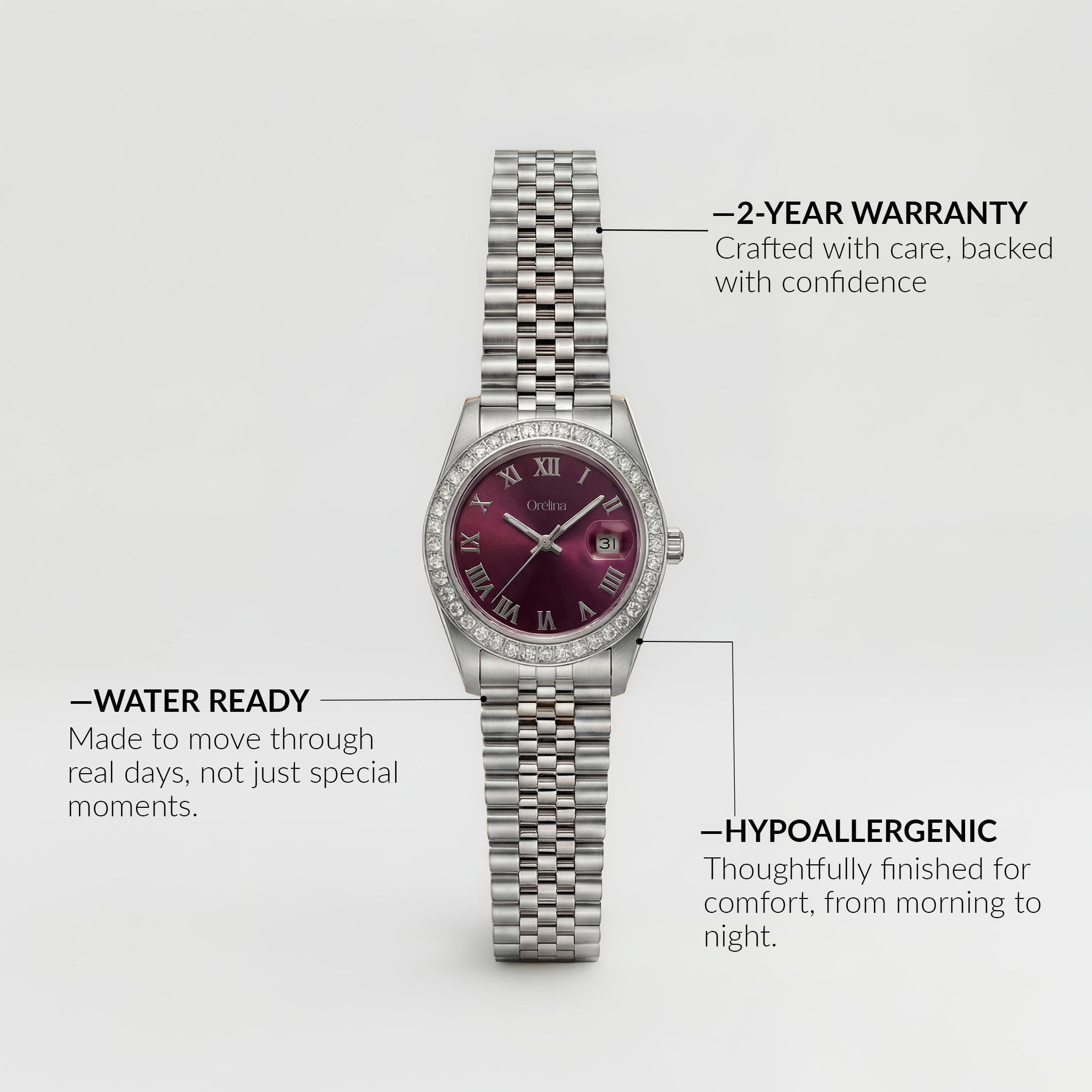Uhr Luna – Silber Diamant Pflaume