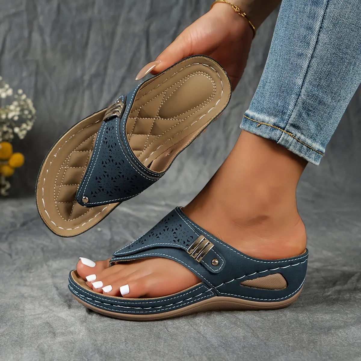 Élodie - Sandales à Bout Séparé Compensées pour Femmes