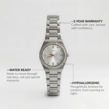 Muse-Uhr – Sanftes Silber
